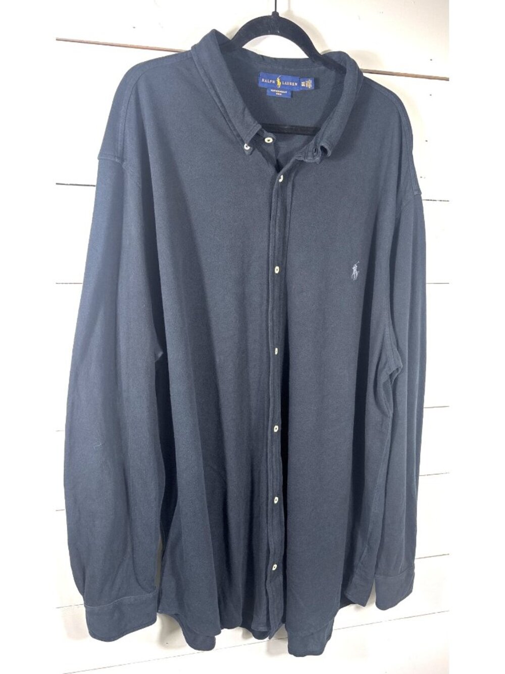 Ralph Lauren Mens Featherweight Mesh Button-Down Shirt 3XLT Navy Cotton